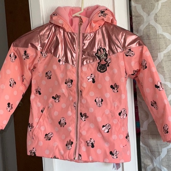 DISNEY MINNIE MOUSE EARS HOODED ROSE GOLD PINK RAINCOAT SIZE 4 - Picture 1 of 14